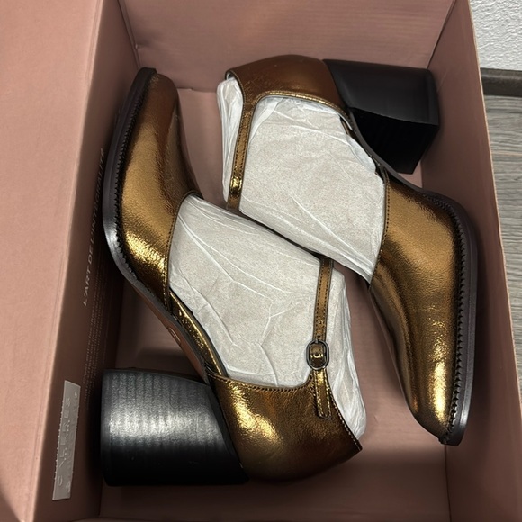 Franco Sarto Diona Ankle Strap Pump In Bronze Leather - Picture 2 of 8